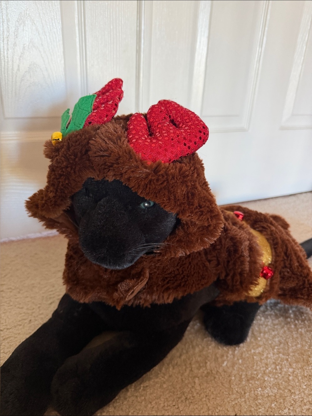 Plush Brown Reindeer Costume with Red Antlers